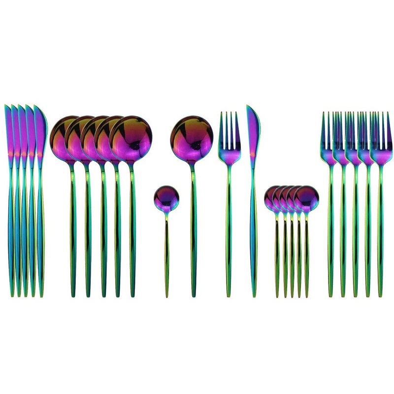 JASHII Flatware Set 24 Piece, Stainless Steel With Titanium Colorful Plated, Multicolor Flatware Set, Silverware, Rainbow Color Cutlery Set Service For 6 - Image 1
